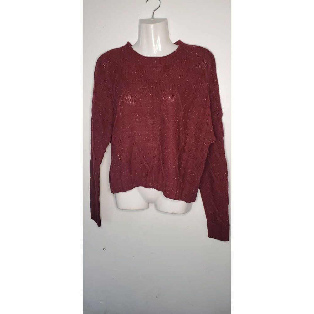 Ultra Flirt Cable Knit Pullover Sweater L Burgundy